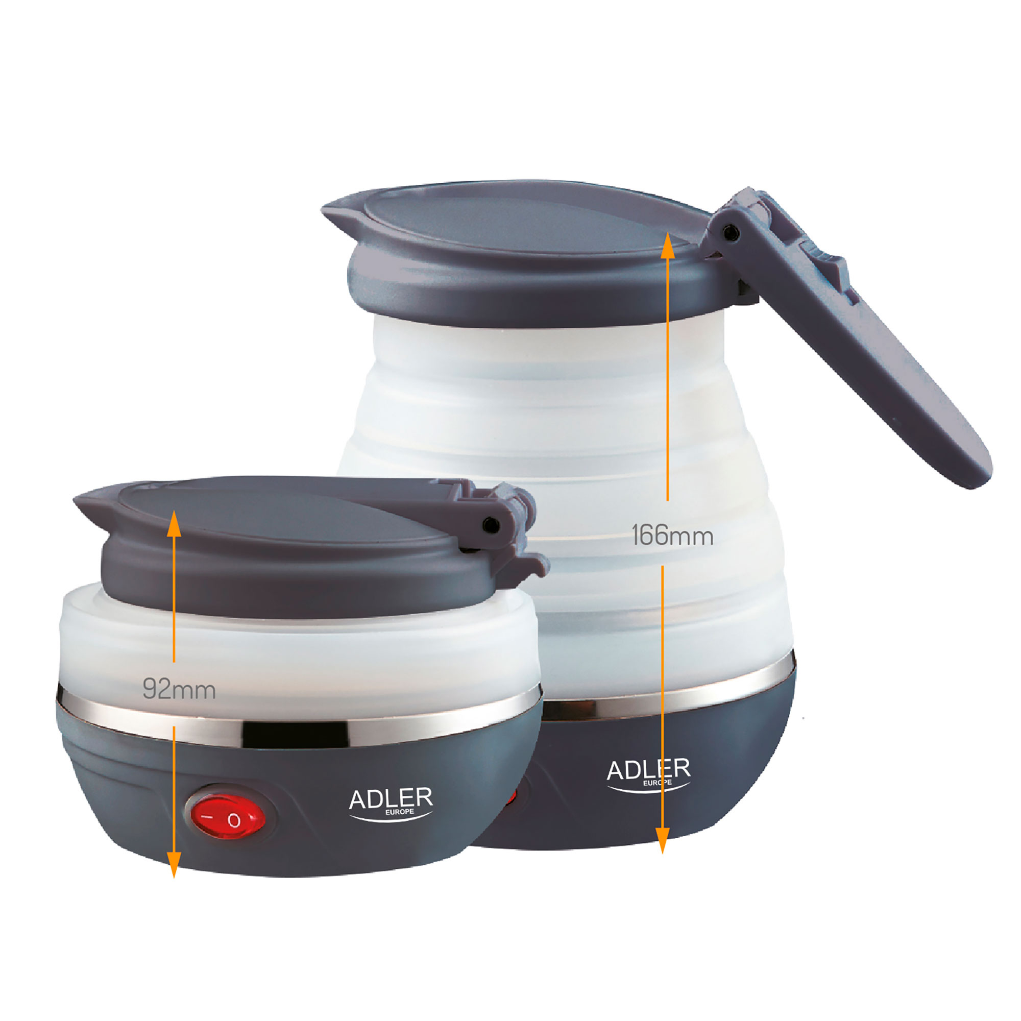 Adler AD1279 Hervidor de Agua Eléctrico Plegable, Resistencia Oculta, Tapa automatica, Silicona, 0,6 Litros, 750W, Libre de BPA, Blanco