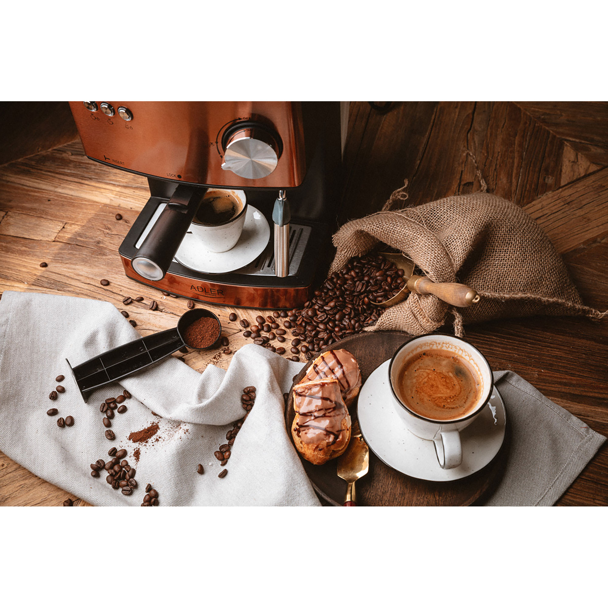 Cafetera espresso manual 15 bares 1,6 l, braz adler ad 4404cr cobre 850w
