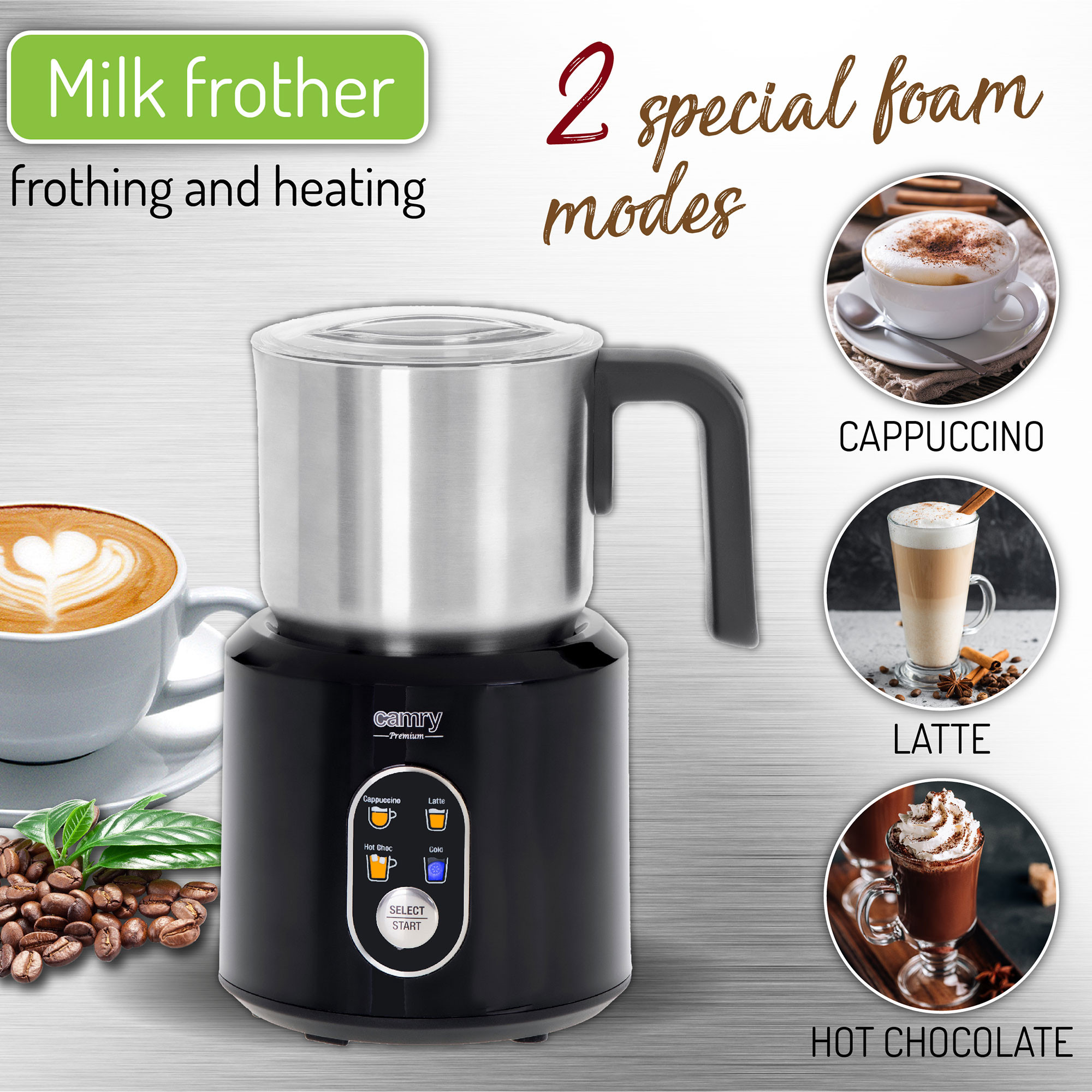 Espumador de leche eléctrico, mezclador de Chocolate frío/caliente,  capuchino Latte, calentador de leche completamente automático