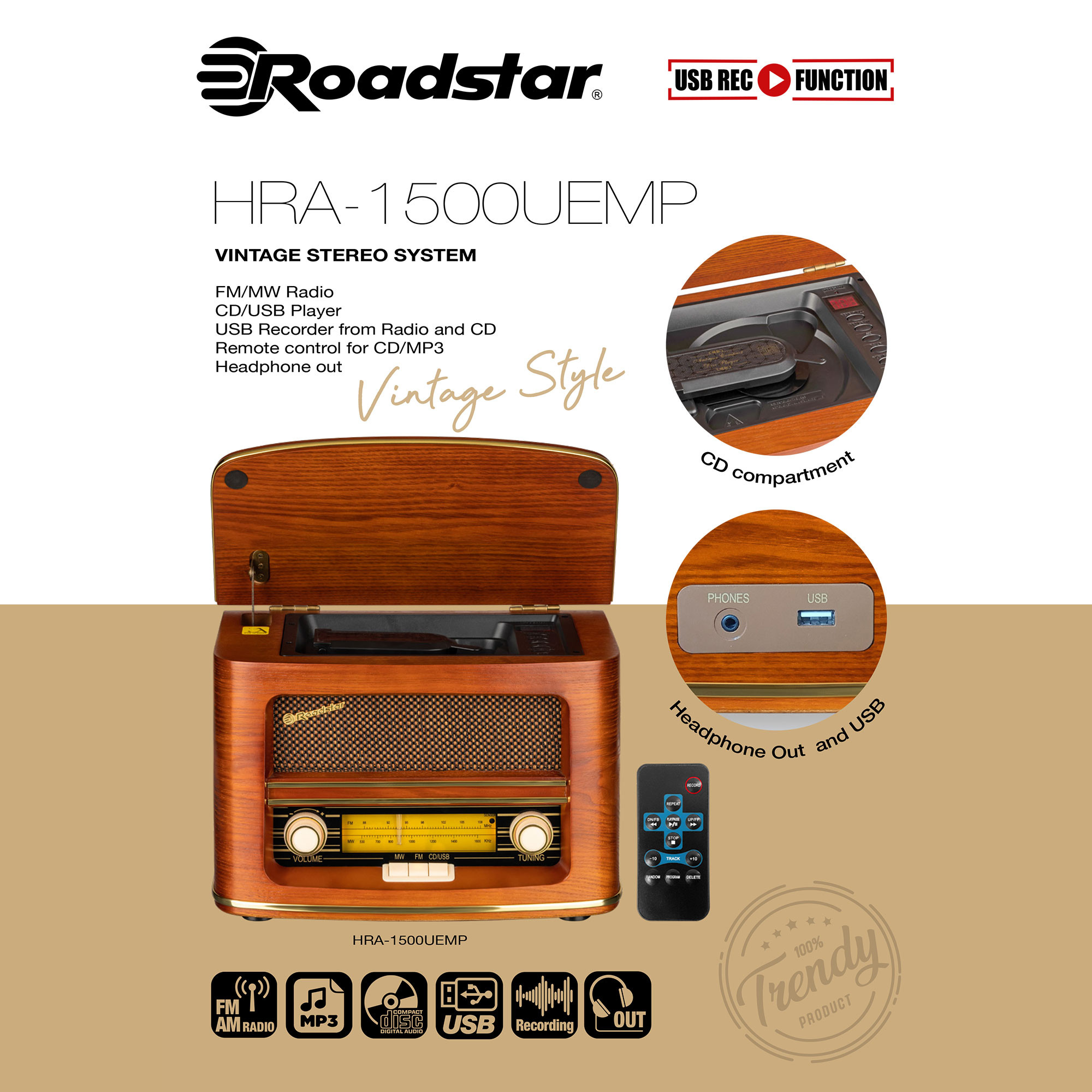 Roadstar RCR-779D+/BK Radio Cassette con CD Portátil DAB / DAB+ / FM,  Reproductor CD-MP3, USB, Mando a Distancia, AUX-IN, Salida de Auriculares,  Negro