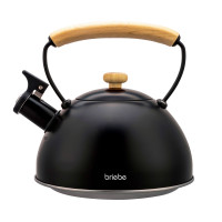 briebe Nordic Tetera Inducción Silbante 2,3L, Infusiones, Hervidor de Agua Acero Inoxidable, Todo Tipo de Cocinas, Vitrocerámica, Gas, Mango Madera Tacto Frío, Tea Pot, Negro 