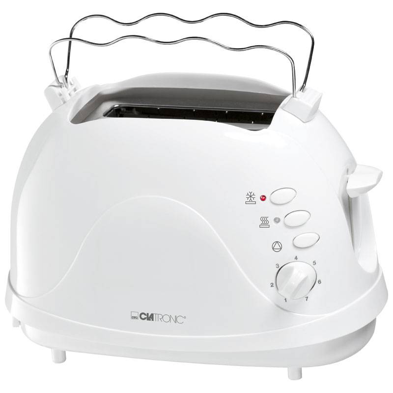 Clatronic TA 3565 - Tostadora de 2 ranuras, 3 funciones, calienta panecillos, 700 W, color blanco