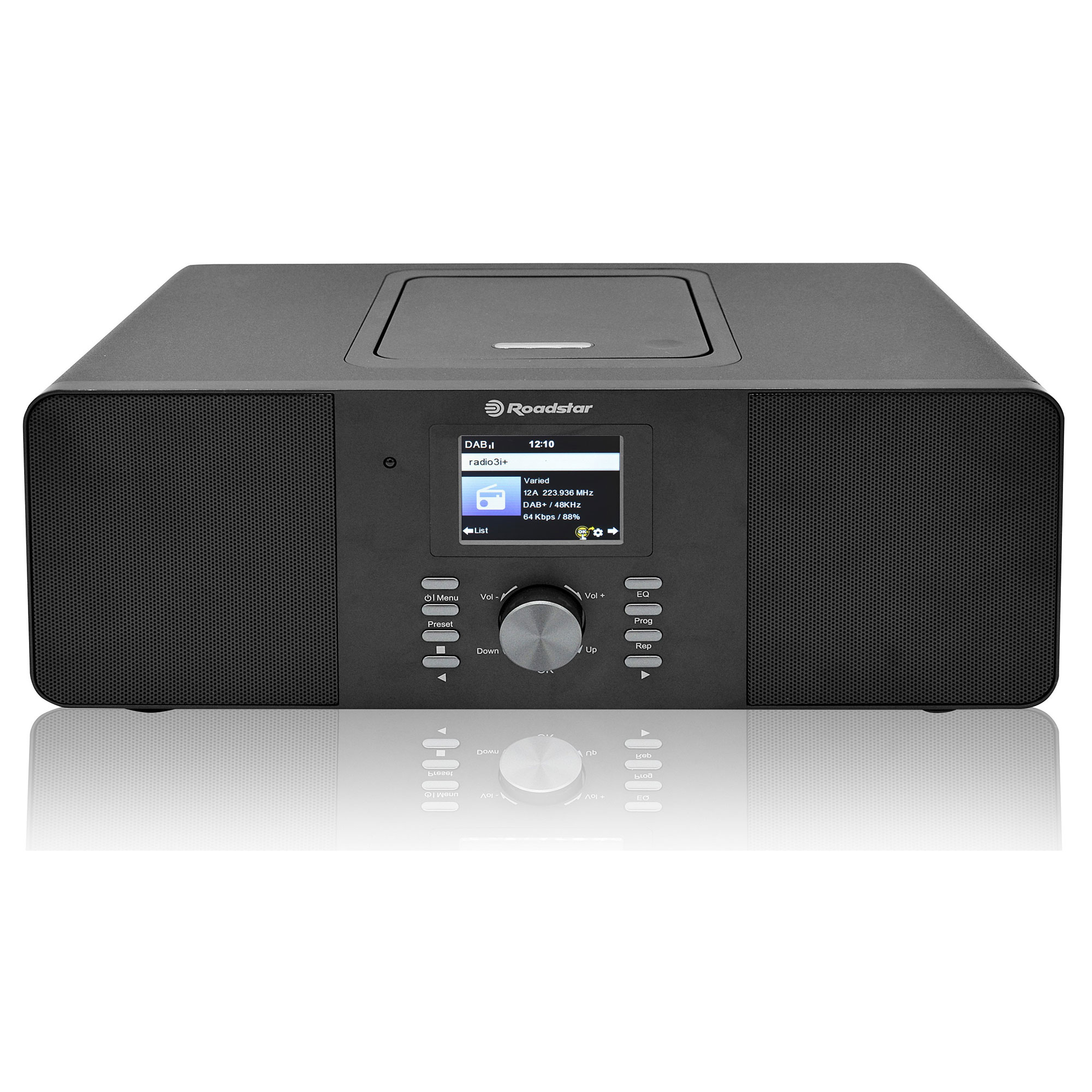 Roadstar IR-540D+BT/BK Microcadena Radio Internet Wi-Fi y Digital DAB+/ FM, Reproductor CD-MP3, Bluetooth, USB para Carga Rápida, AUX IN, Mando a Distancia, Conexión Auriculares, Negro